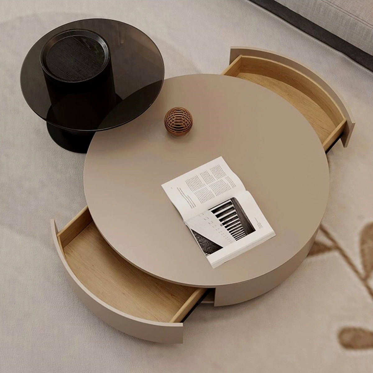 Round Coffee Table with Solid Wood, Extendable & CARB-Compliant for Living Room