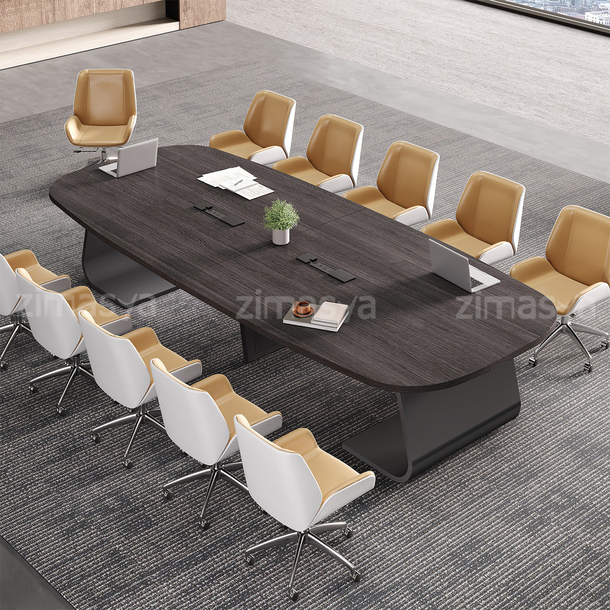 Executive Conference Table with Built-In Power Hub and Sculpted Stable Legs