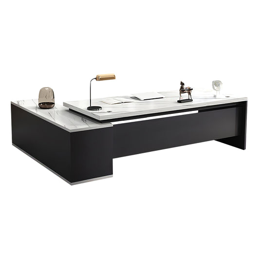 Modern L-Shaped Wood Grain Executive Desk with Storage Side Cabinet Zimasya