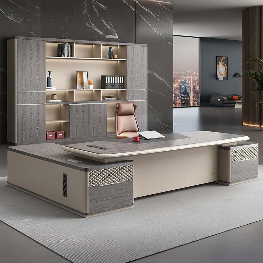 Luxury L-Shaped Manager Executive Desk with File Cabinet