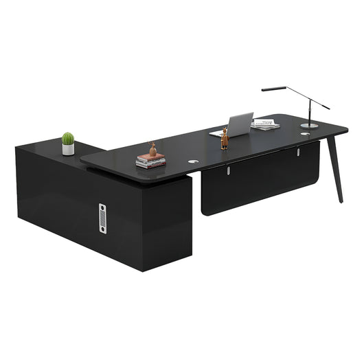 Modern L-Shaped Executive Desk with Side Storage & Modesty Panel zimasya