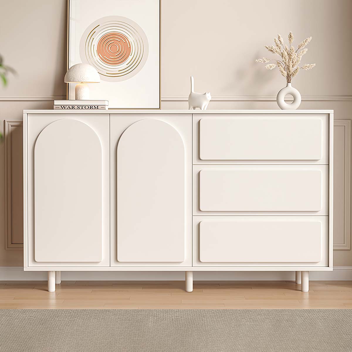 Storage Cabinet with Adjustable Shelves, Ergonomic & Spacious Desktop for Home Office