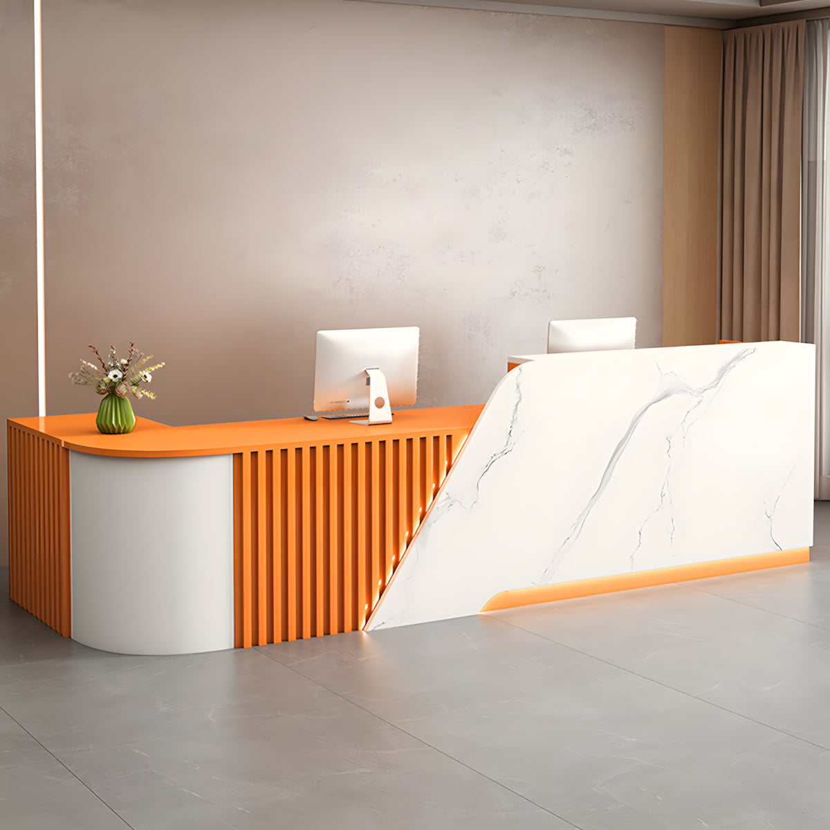 Modern L-Shaped Reception Desk with Storage Cabinet for Office Reception Area