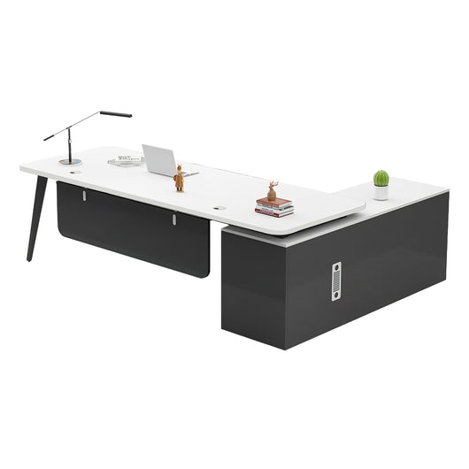 Modern L-Shaped Executive Desk with Side Storage & Modesty Panel zimasya