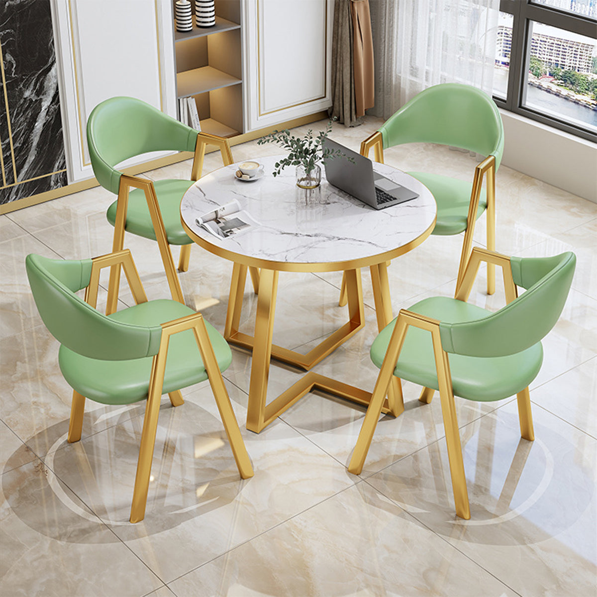 Round Table with 4 Backrest Chairs for Office Reception Area