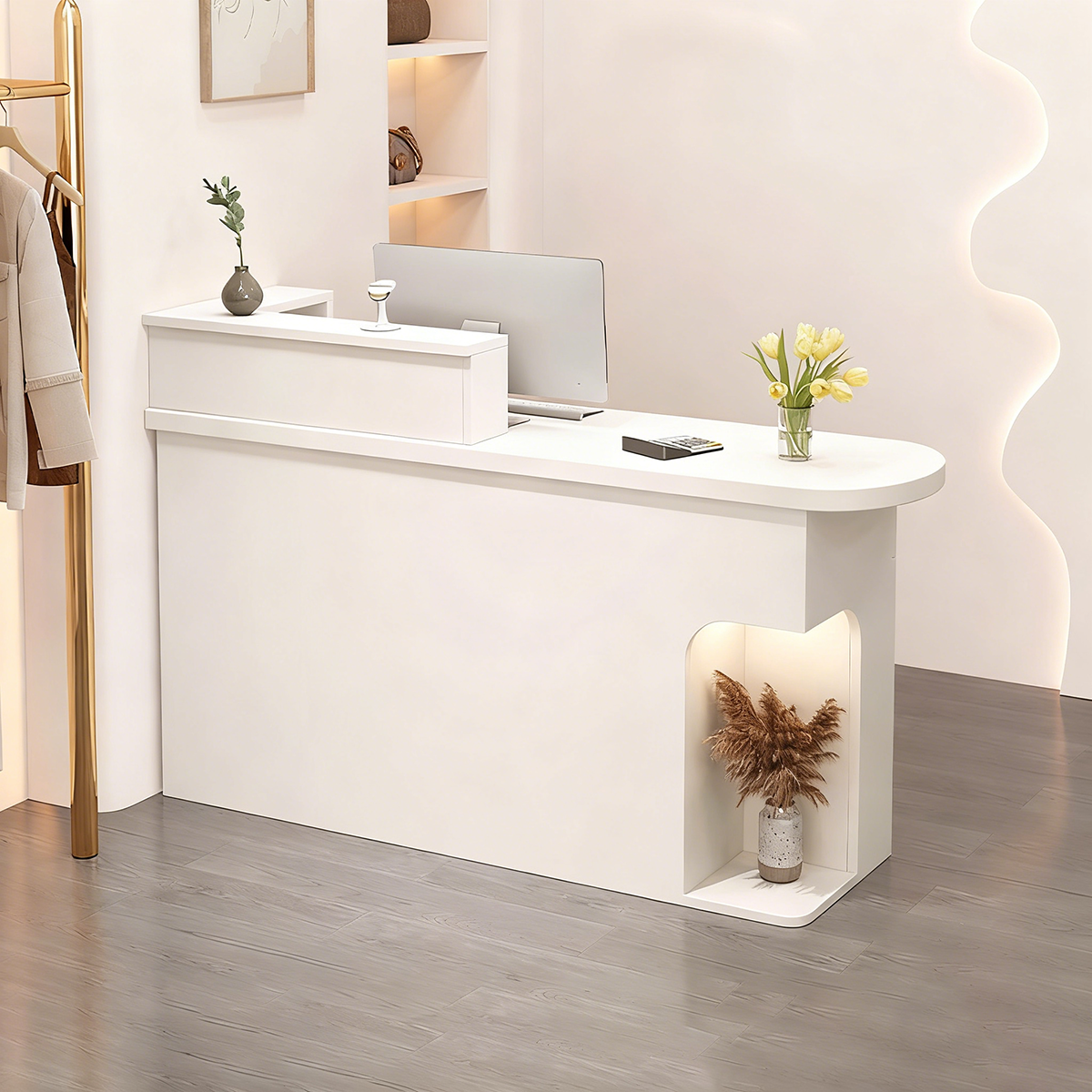 Modern Small Retail Checkout Counter with Lockable Drawers