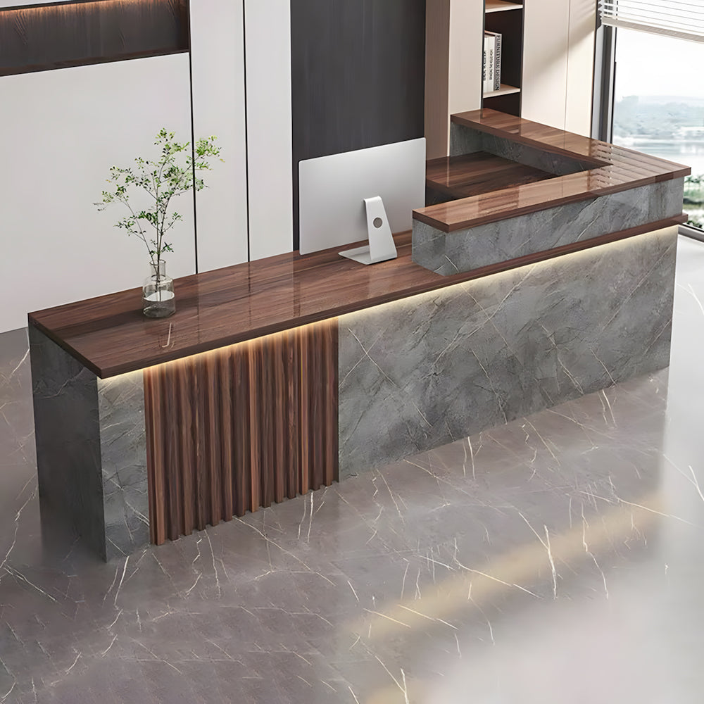 Minimalist L-Shaped Reception Desk with Corner Storage Cabinet（Stock Items）