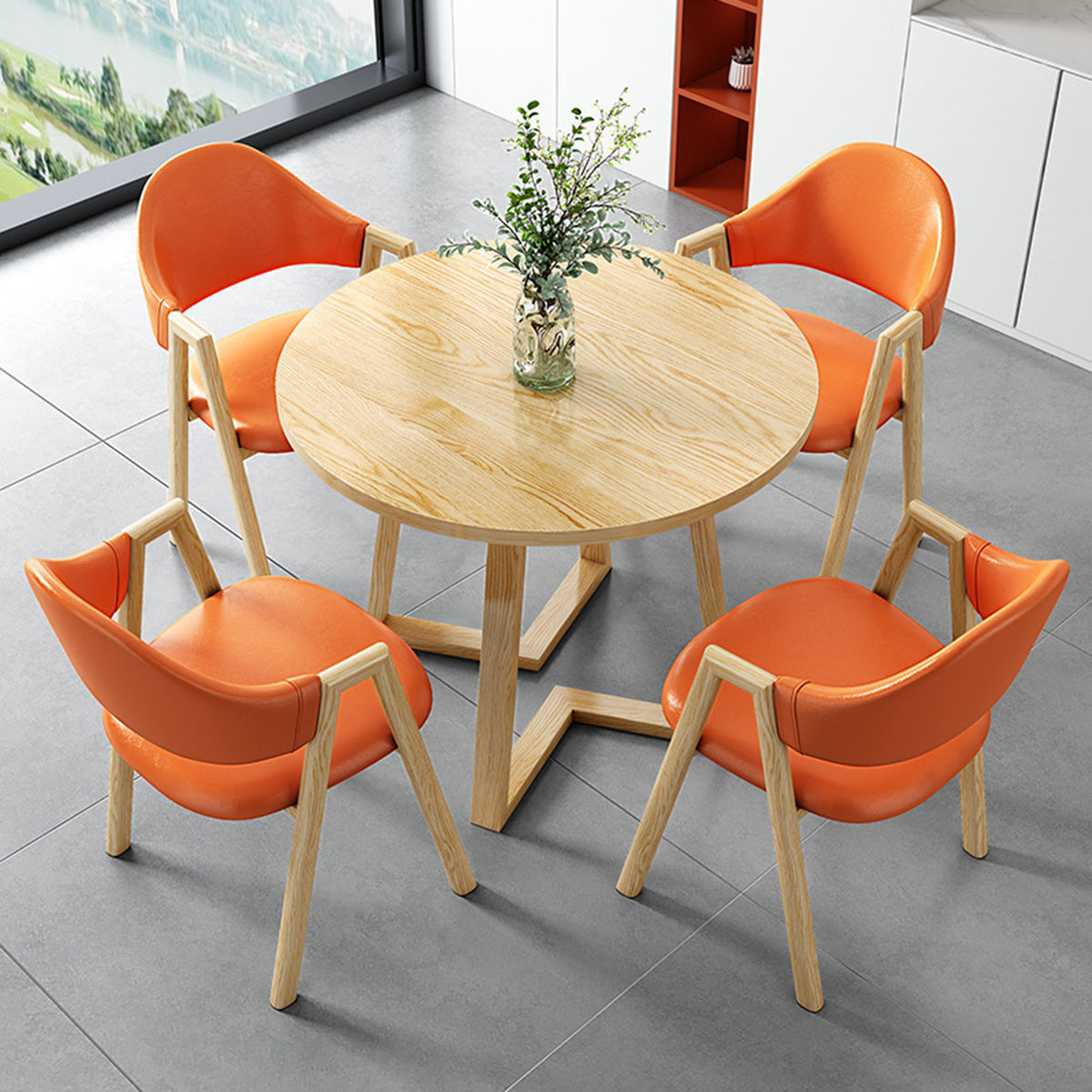 Minimalist Reception Round Table with 4 Chairs for Office