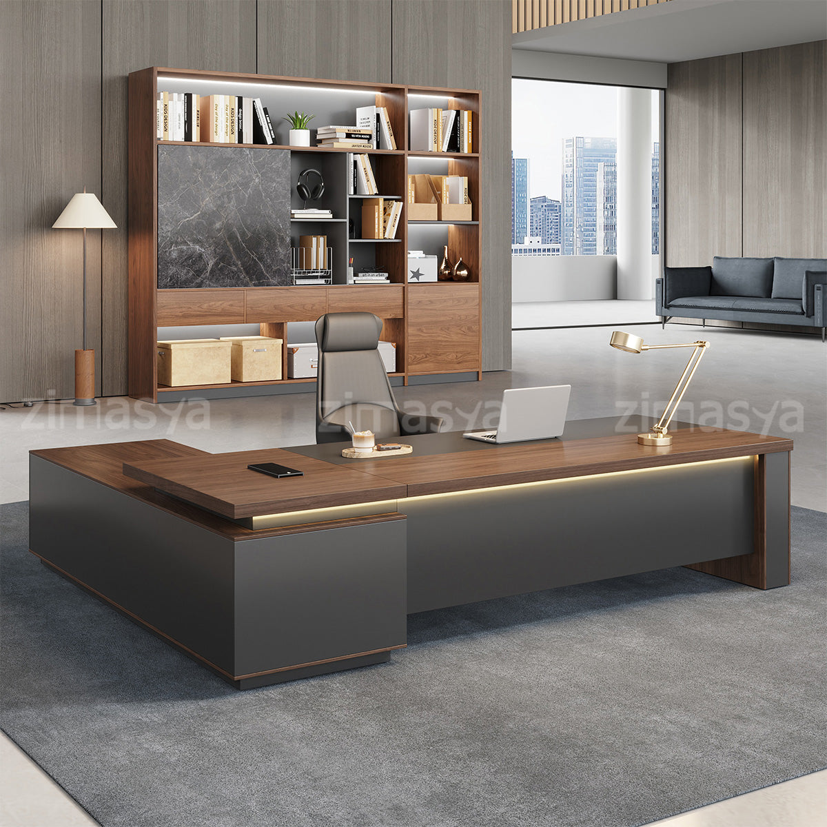 Modern L-Shaped Office Executive Desk with Lockable Drawers