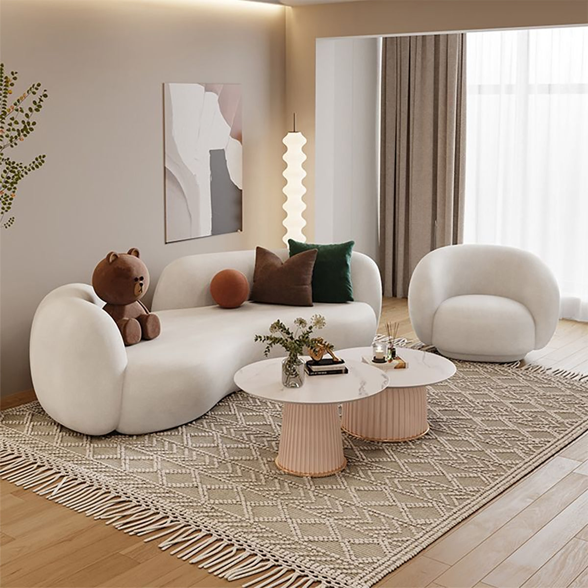 Velvet Sofa with Curved, Solid Wood & High-Density Foam for Living Room