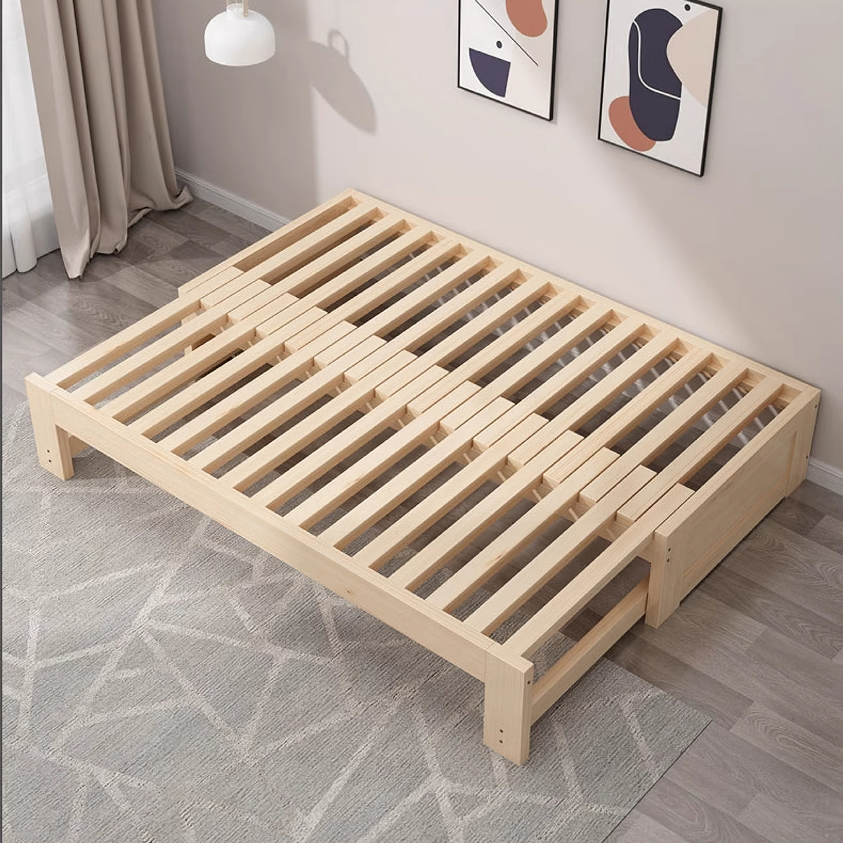 Solid Wood Extendable Bed Frame- Adjustable Width for Various Needs ...