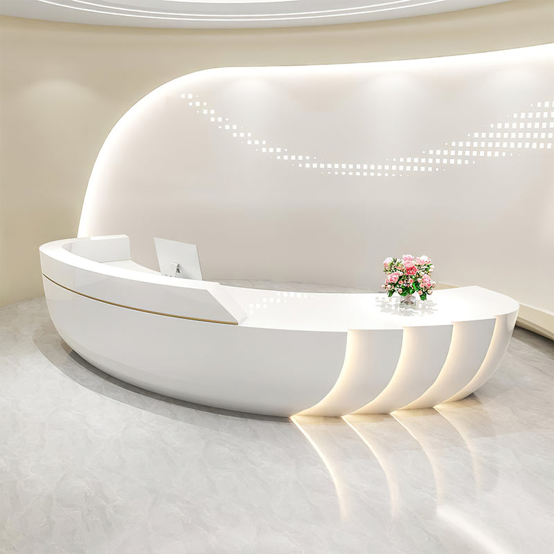Curved reception desk front view