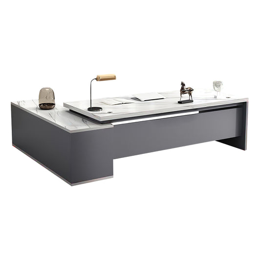 Modern L-Shaped Wood Grain Executive Desk with Storage Side Cabinet Zimasya