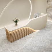 Modern salon reception desk detail close-up