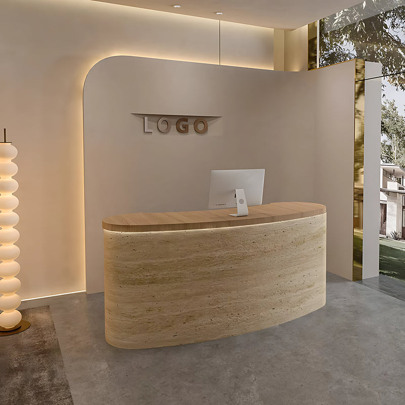 Reception Desk, main product view, Minimalist Curved Reception Desk With LED Lighting finish, for reception area or front office, commercial reception...
