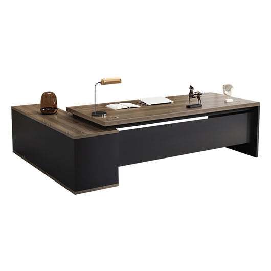 Modern L-Shaped Wood Grain Executive Desk with Storage Side Cabinet Zimasya