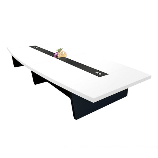 Modern Boat-Shaped Conference Table with Cable Management Ports Zimasya