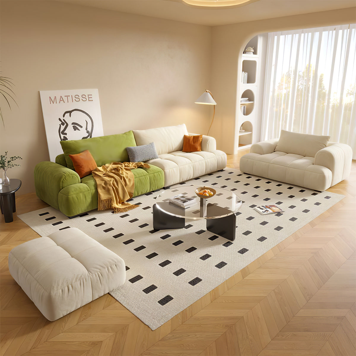 Velvet Sofa with Genuine Leather, Solid Wood & Water-Resistant for Living Room