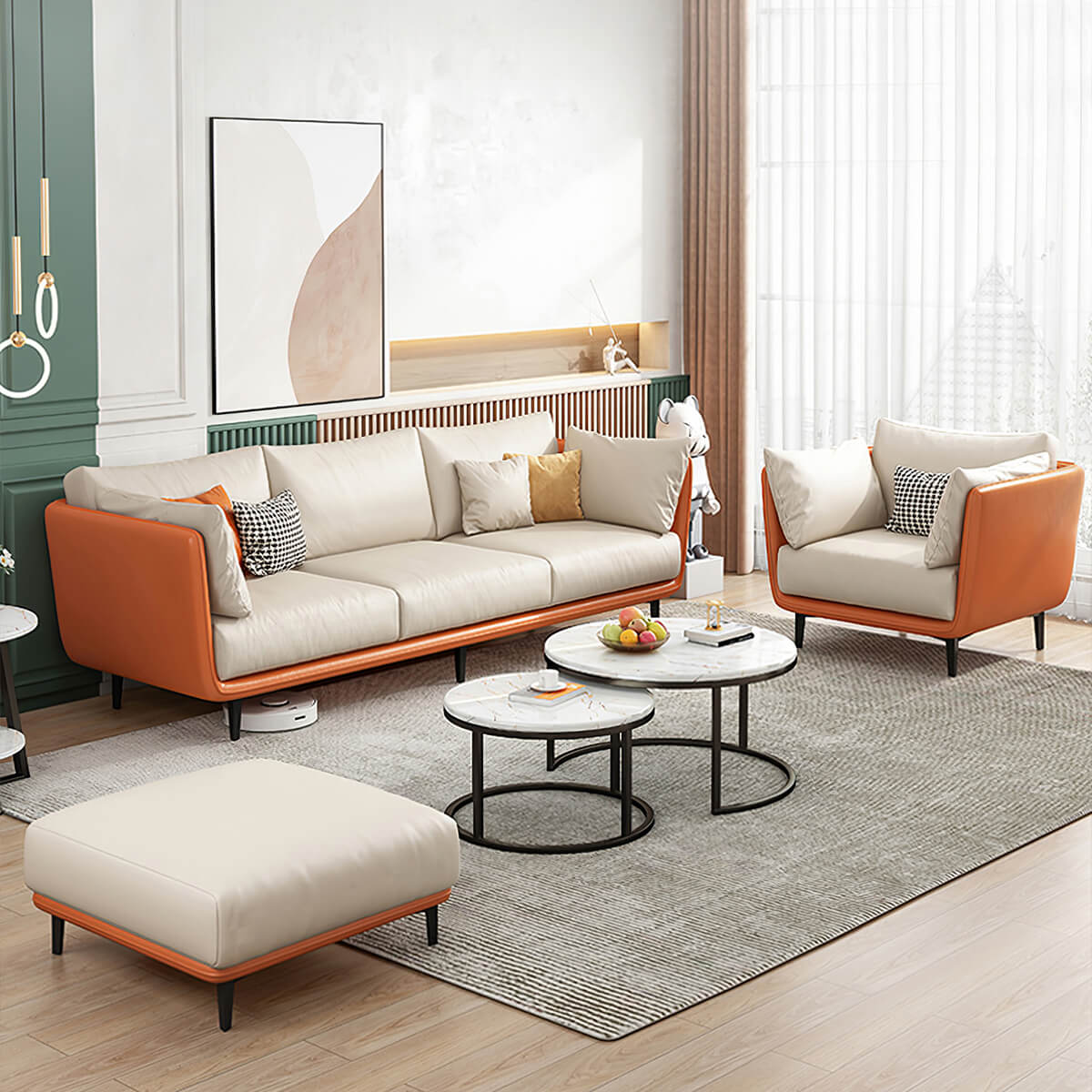 Modern Sofa with Solid Wood, Breathable Mesh & Ergonomic for Living Room