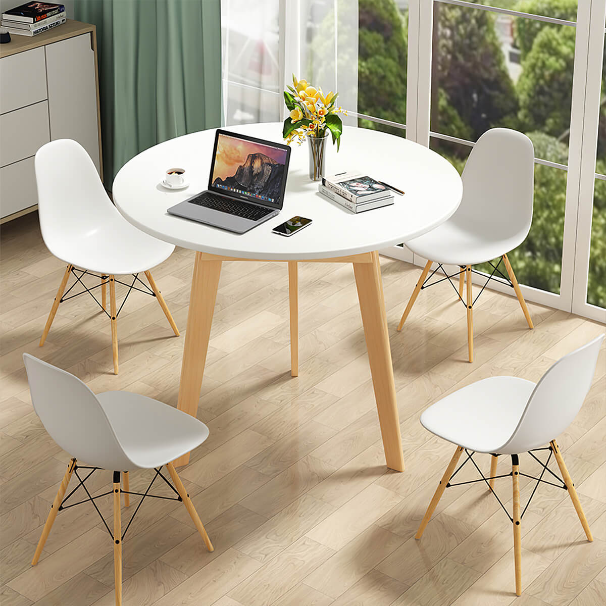 Round Coffee Table with Solid Wood for Living Room