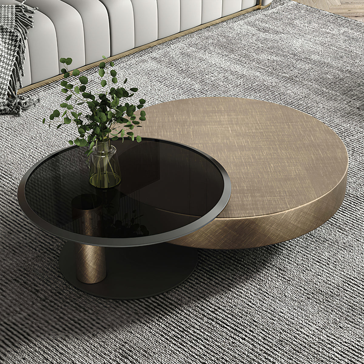 Round Coffee Table with Stainless Steel, Glass Top & Steel Frame for Living Room