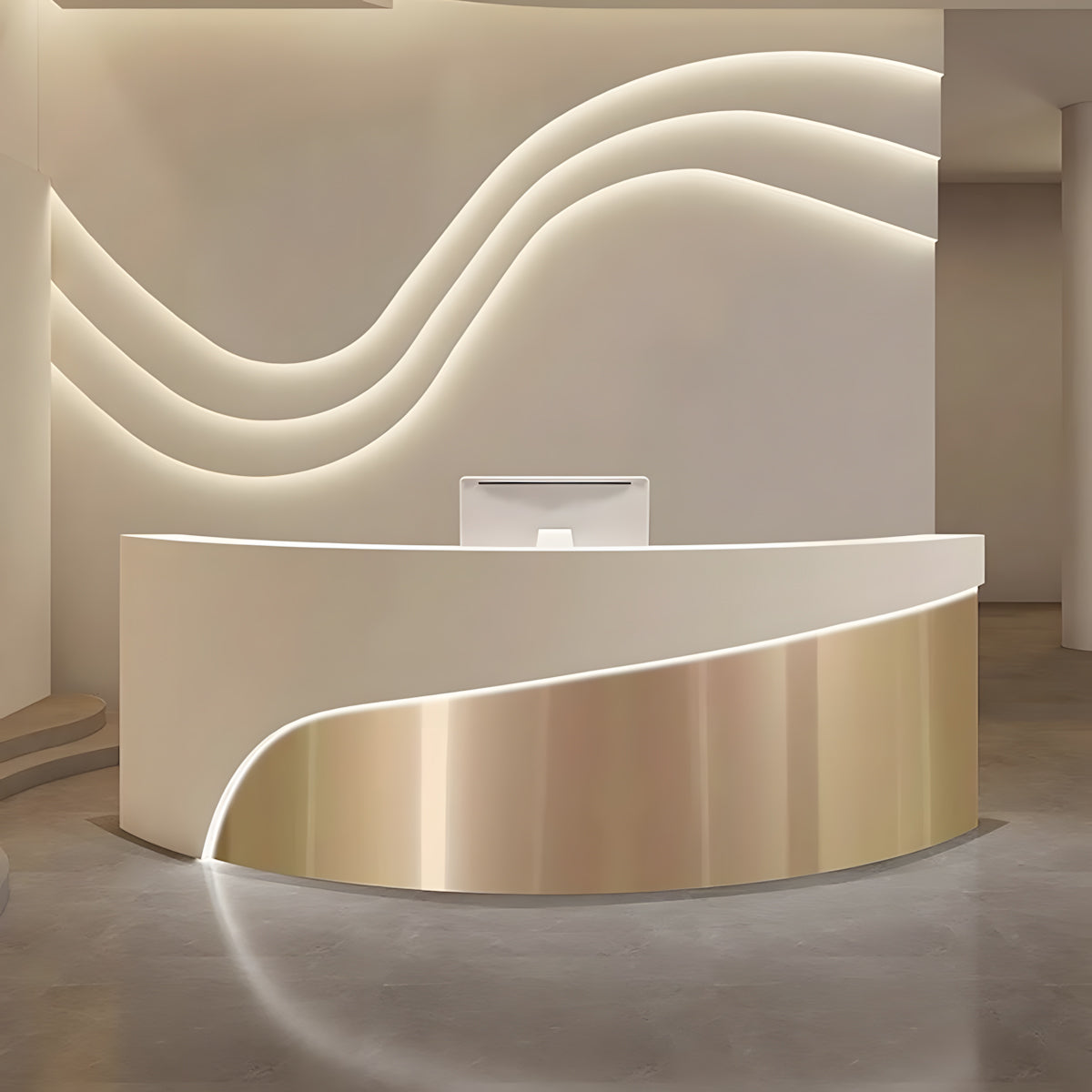 Luxury Curved Beauty Salon Reception Desk with Storage Cabinet