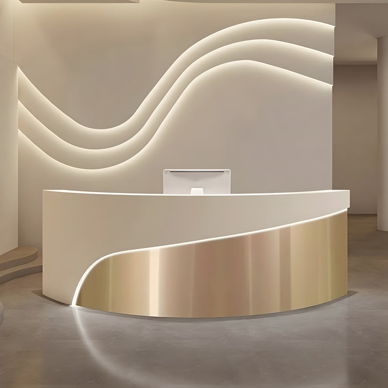 Luxury Curved Beauty Salon Reception Desk with Storage Cabinet