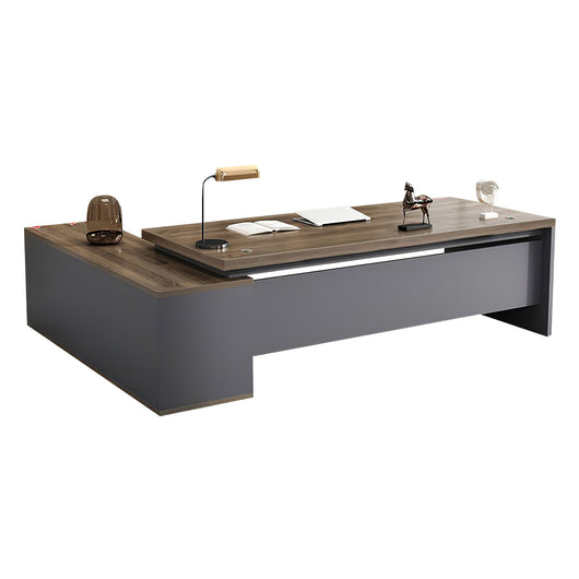 Modern L-Shaped Wood Grain Executive Desk with Storage Side Cabinet Zimasya