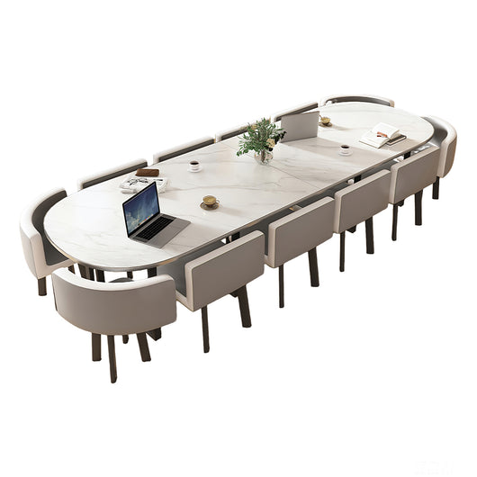 Minimalist Oval Conference Table and Chair Set for Meeting Room Zimasya