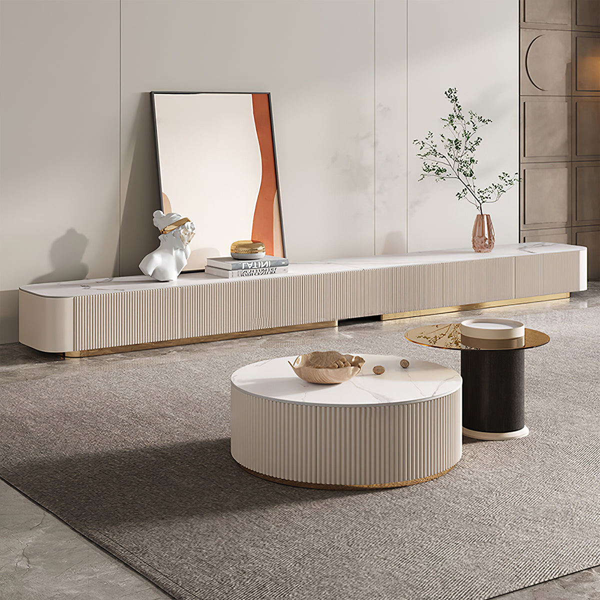 Modern TV Stand with Rectangular, Sintered Stone & Water-Resistant for Living Room