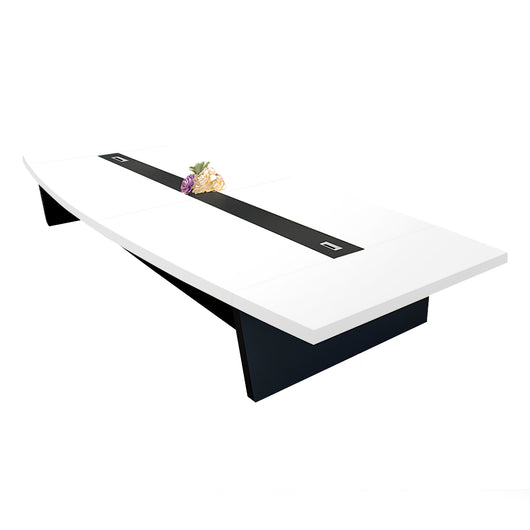 Modern Boat-Shaped Conference Table with Cable Management Ports Zimasya