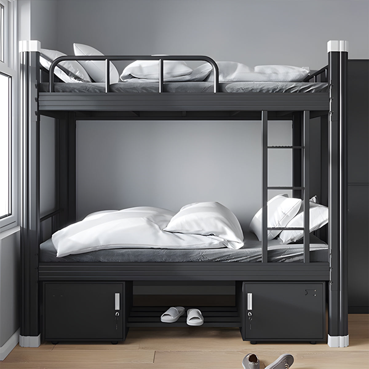 Minimalist Steel Loft Bunk Bed with Ladder for Dorm Rooms