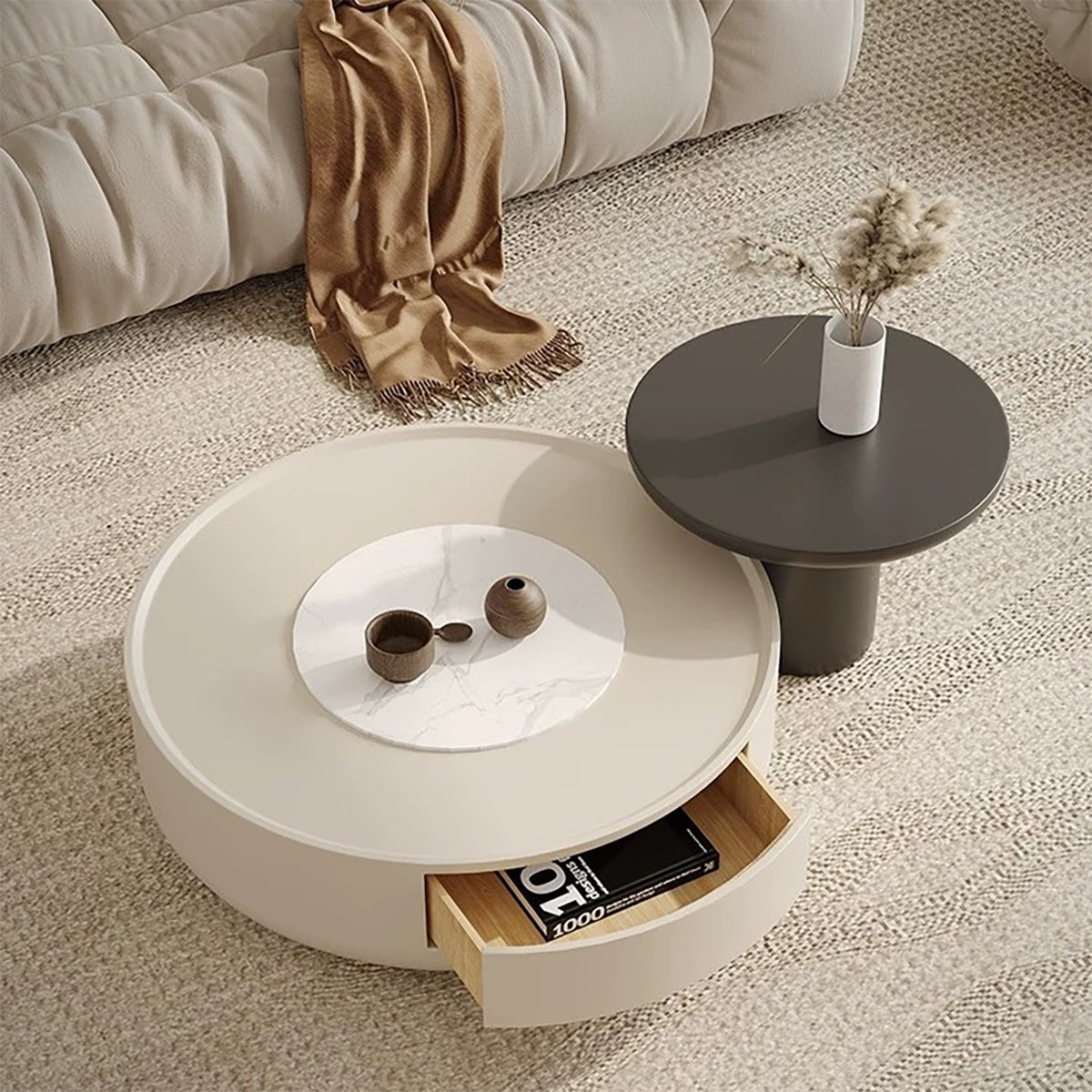 Round Coffee Table with Scratch-Resistant & CARB-Compliant for Living Room