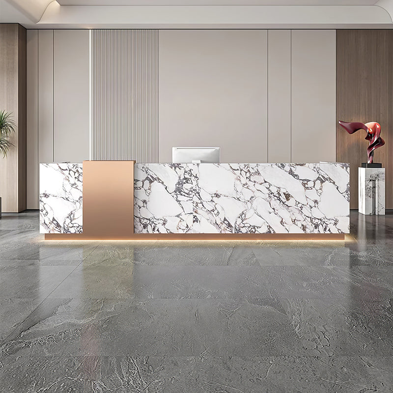 Minimalist Lobby Reception Desk with Stainless Steel Accent