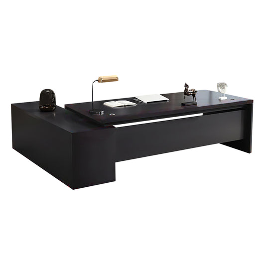 Modern L-Shaped Wood Grain Executive Desk with Storage Side Cabinet Zimasya