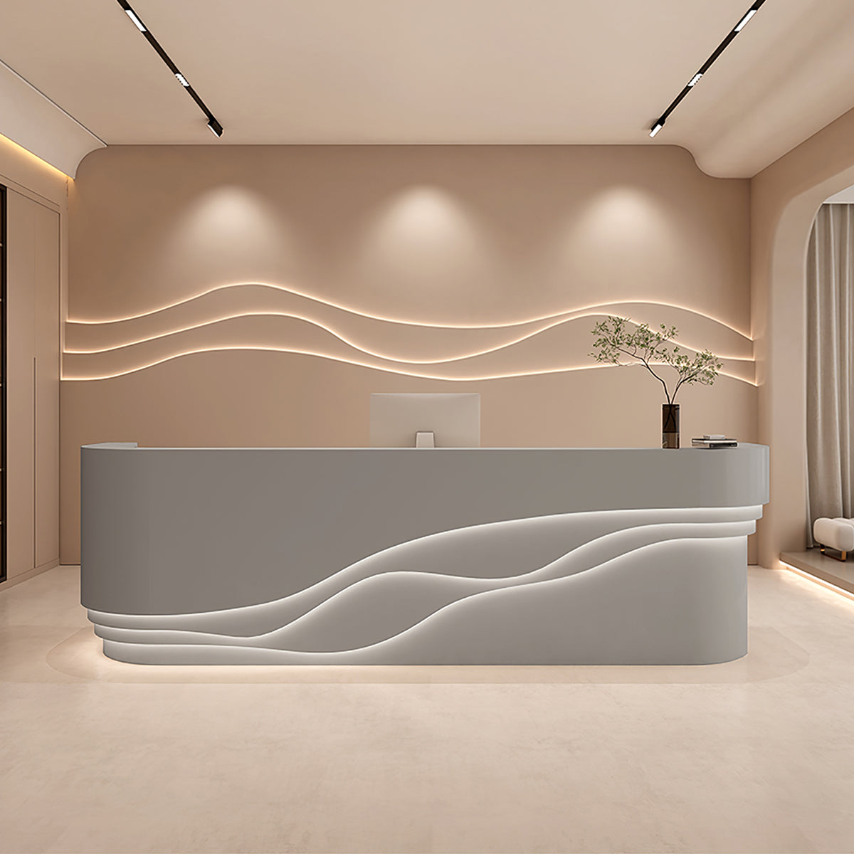 Modern Wave-Style Design Beauty Salon Reception Desk with LED Lights ...