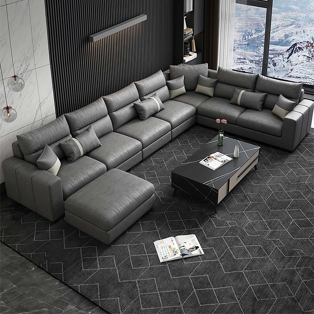 Sectional Sofa with Solid Wood, Curved & Water-Resistant for Living Room