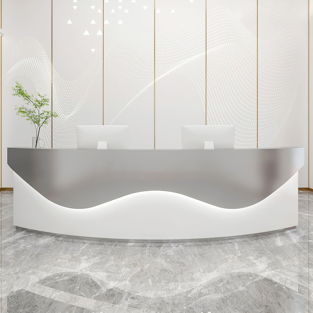 Modern U-Shaped Salon Reception Desk with Stainless Steel