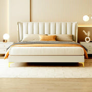 Vintage Leather Double Bed with Oak Frame for Bedroom