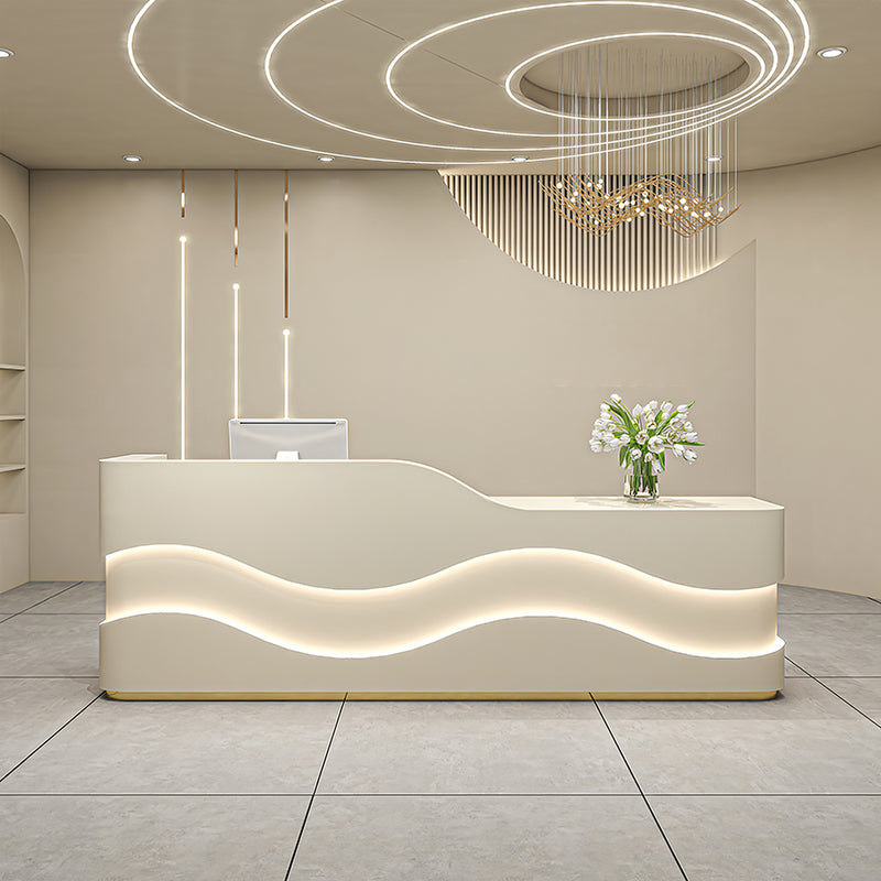 Modern salon reception desk front view with raised transaction counter
