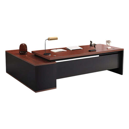 Modern L-Shaped Wood Grain Executive Desk with Storage Side Cabinet Zimasya