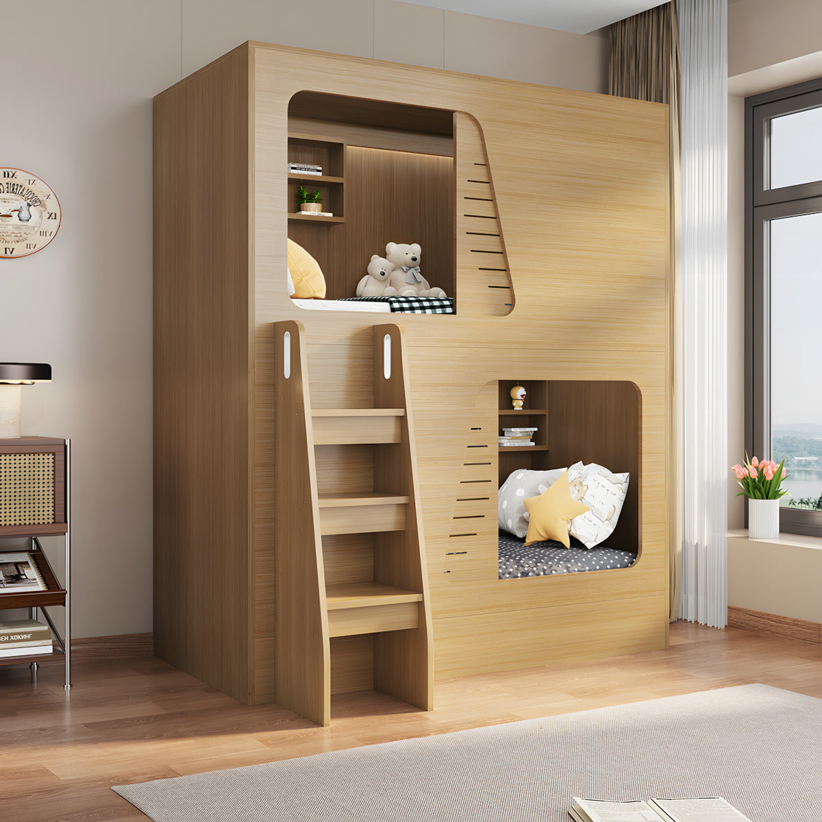 Modern Wooden Bunk Bed with Ladder Bedroom Furniture for Children's Bedroom