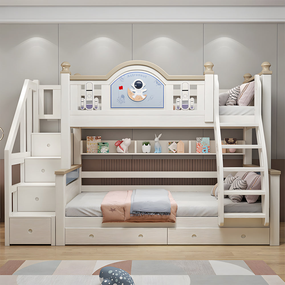 Modern Wooden Bunk Bed with Ladder & Safety Guardrails for Kids Bedroom