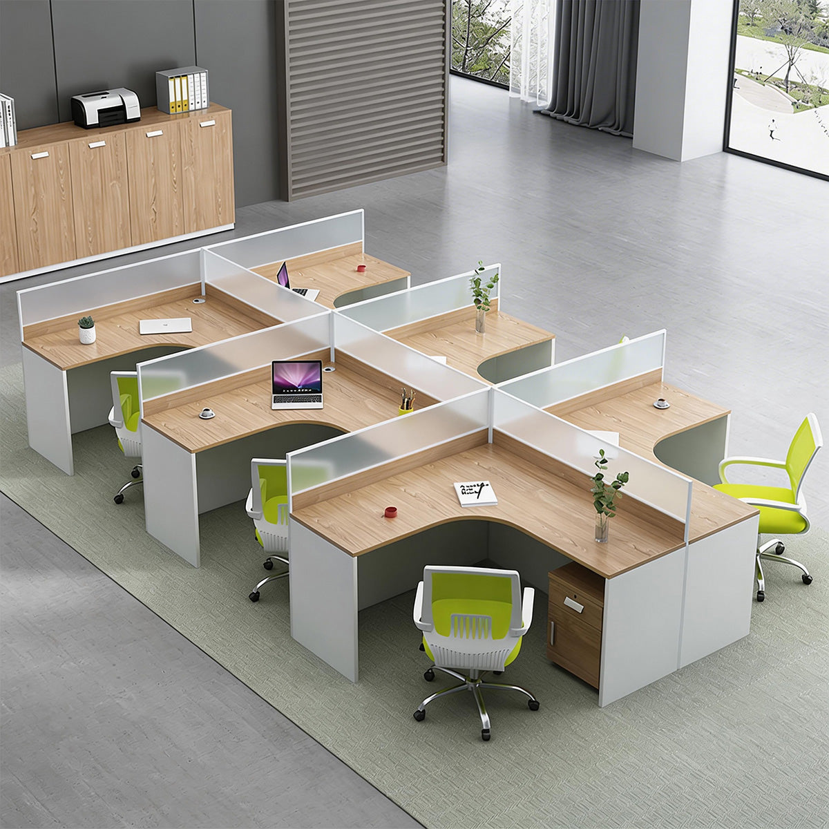 Modern Office Desk with Partition Panel for Employee Workstations