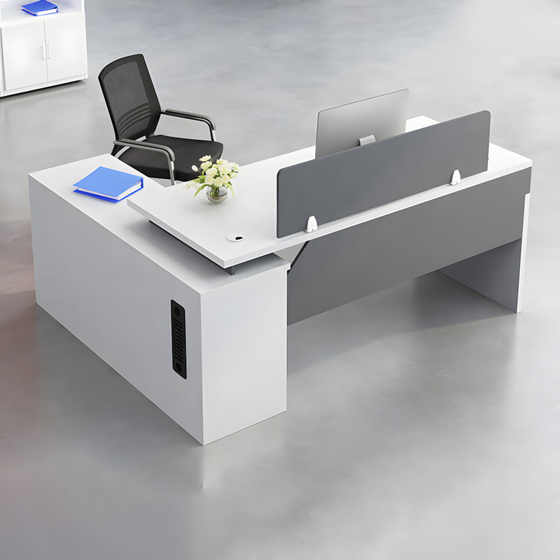 Minimalist L-Shaped Office Desk with Side Storage Cabinet & Drawers for Small Office