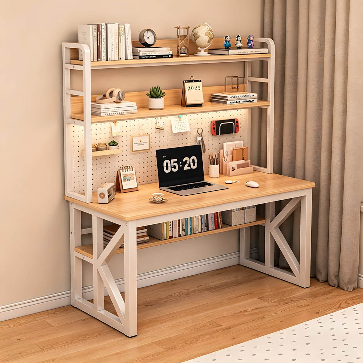 Solid Wood Home Small Spaces Writing Desk Office Desk with Pegboard