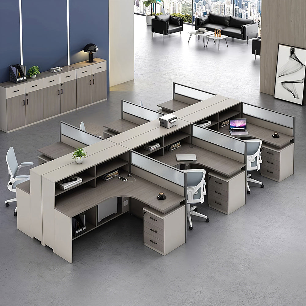 Advanced Modern Office Workstation Desk with Aluminum Frame, Privacy Divider & Built-in USB Charging Ports