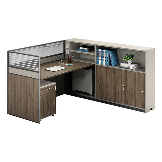 Modern L-Shaped Office Desk with Storage Cabinet and Privacy Panel Zimasya