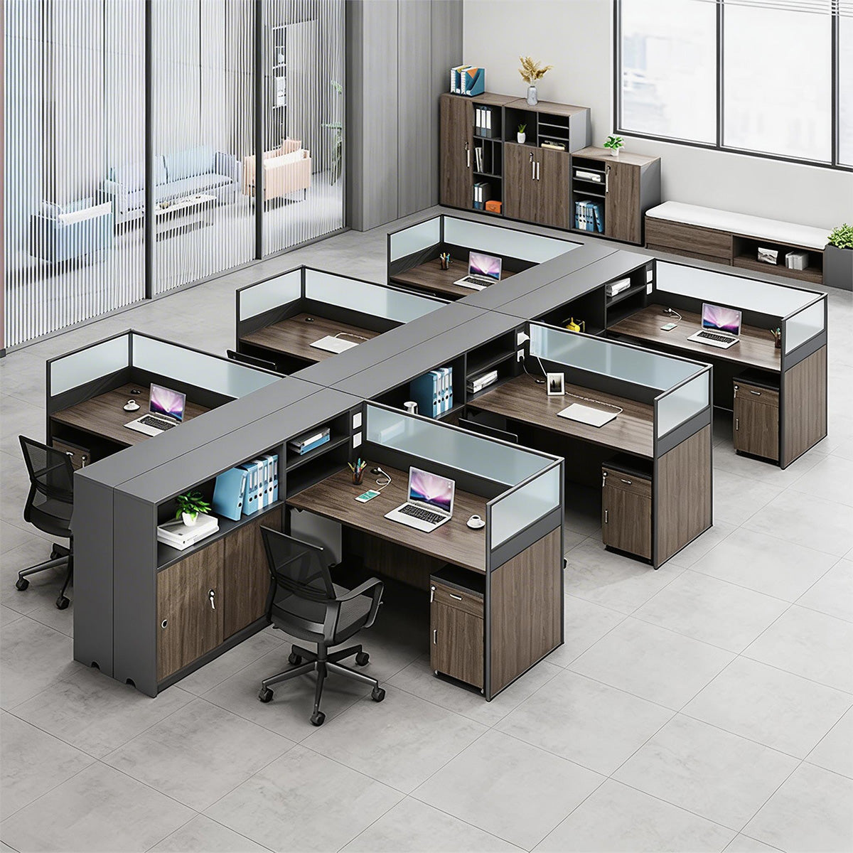 Modern L-Shaped Office Desk with Storage Cabinet and Privacy Panel