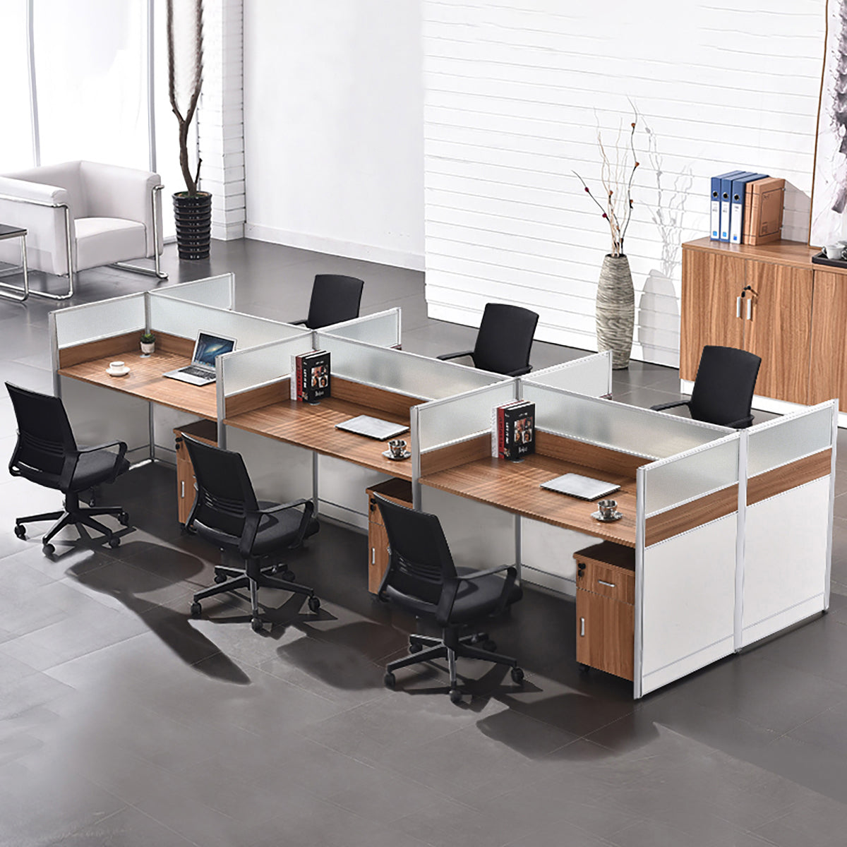 Modern Natural-color Employee Desk with Privacy Partition for Office